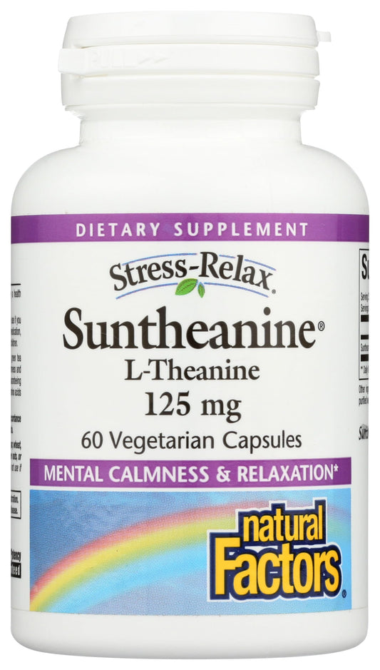 Front view of Natural Factors Stress-Relax Suntheanine L-Theanine 125 mg bottle