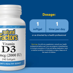 Vitamin D3 2000 IU bottle open with soft gels visible