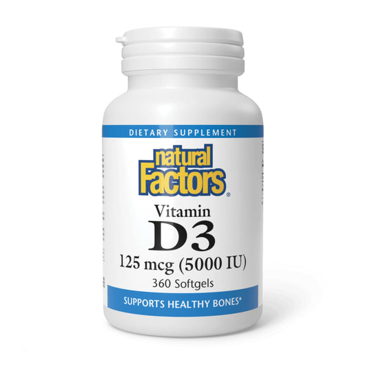 Natural Factors Vitamin D3 5000 IU bottle with 360 softgels