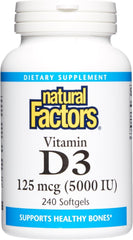 Bottle of Natural Factors Vitamin D3 5000 IU softgels