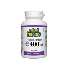 Supplement facts panel for Natural Factors Vitamin E 400 IU softgels