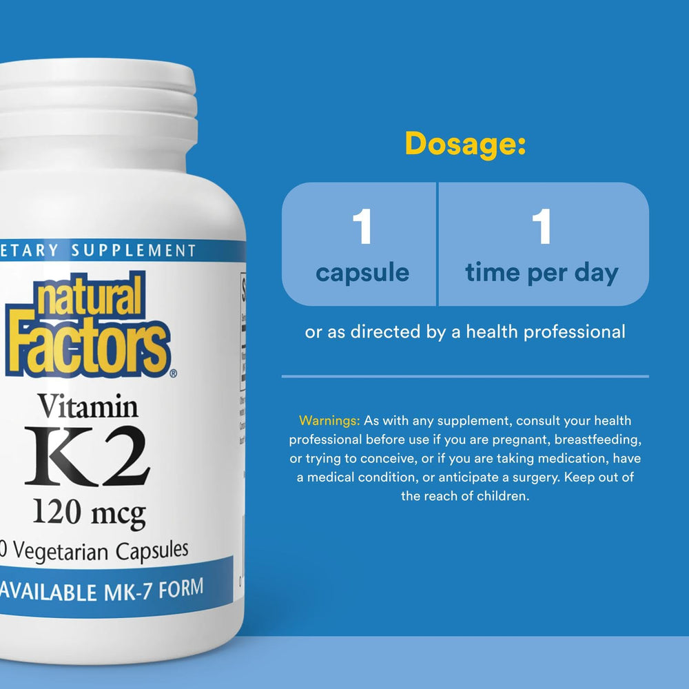 Close-up of Natural Factors Vitamin K2 MK-7 60 capsules