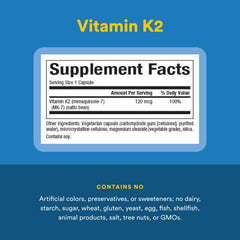 Ingredients and supplement facts label for Natural Factors Vitamin K2 MK-7