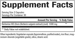 Label close-up showing 500 mg berberine per capsule