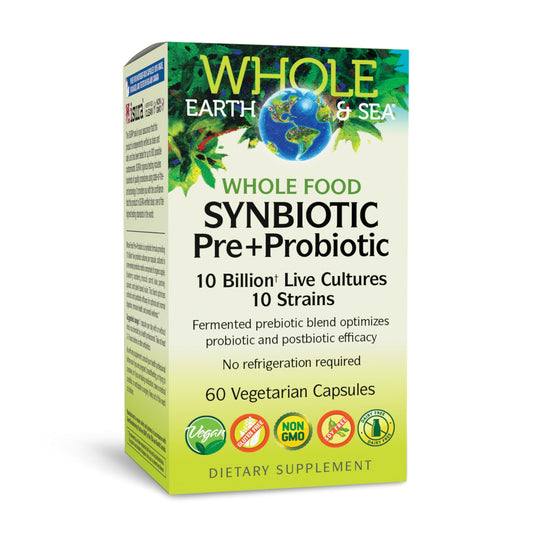 Bottle front view of Natural Factors Whole Earth & Sea Synbiotic Pre + Probiotic