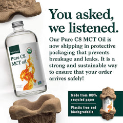 Natural Force C8 MCT Oil poured into coffee for keto-friendly energy.