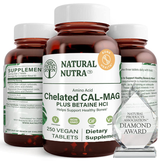 Natural Nutra Chelated Calcium Magnesium 1000/500 mg vegan tablets front view