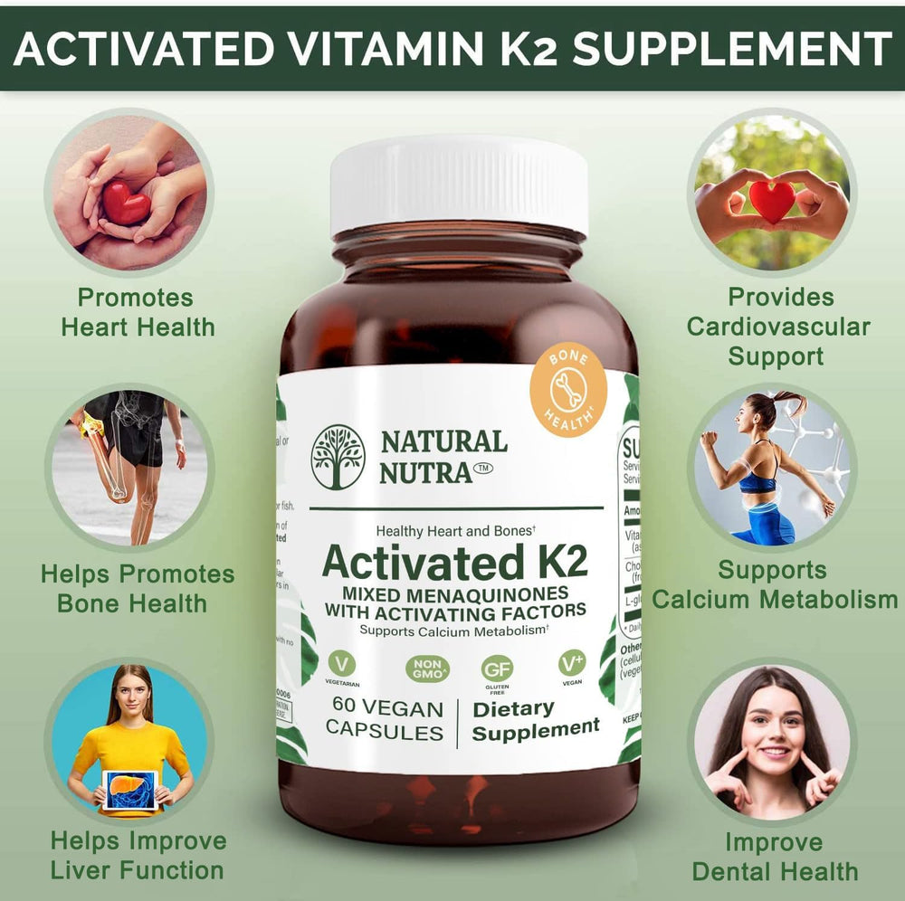Graphic illustrating heart and bones benefits of Vitamin K2