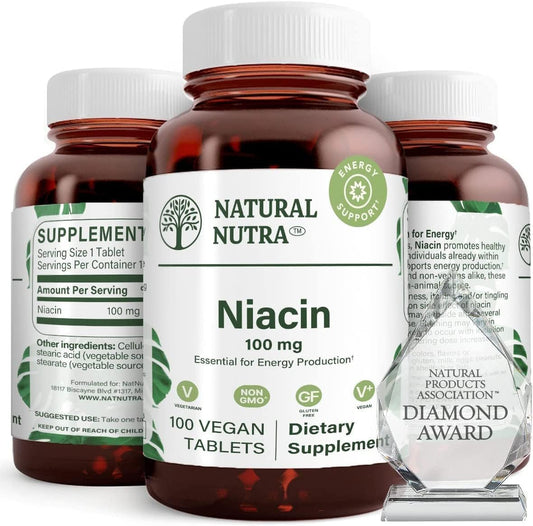 Bottle of Natural Nutra Niacin 100 mg 100 tablets