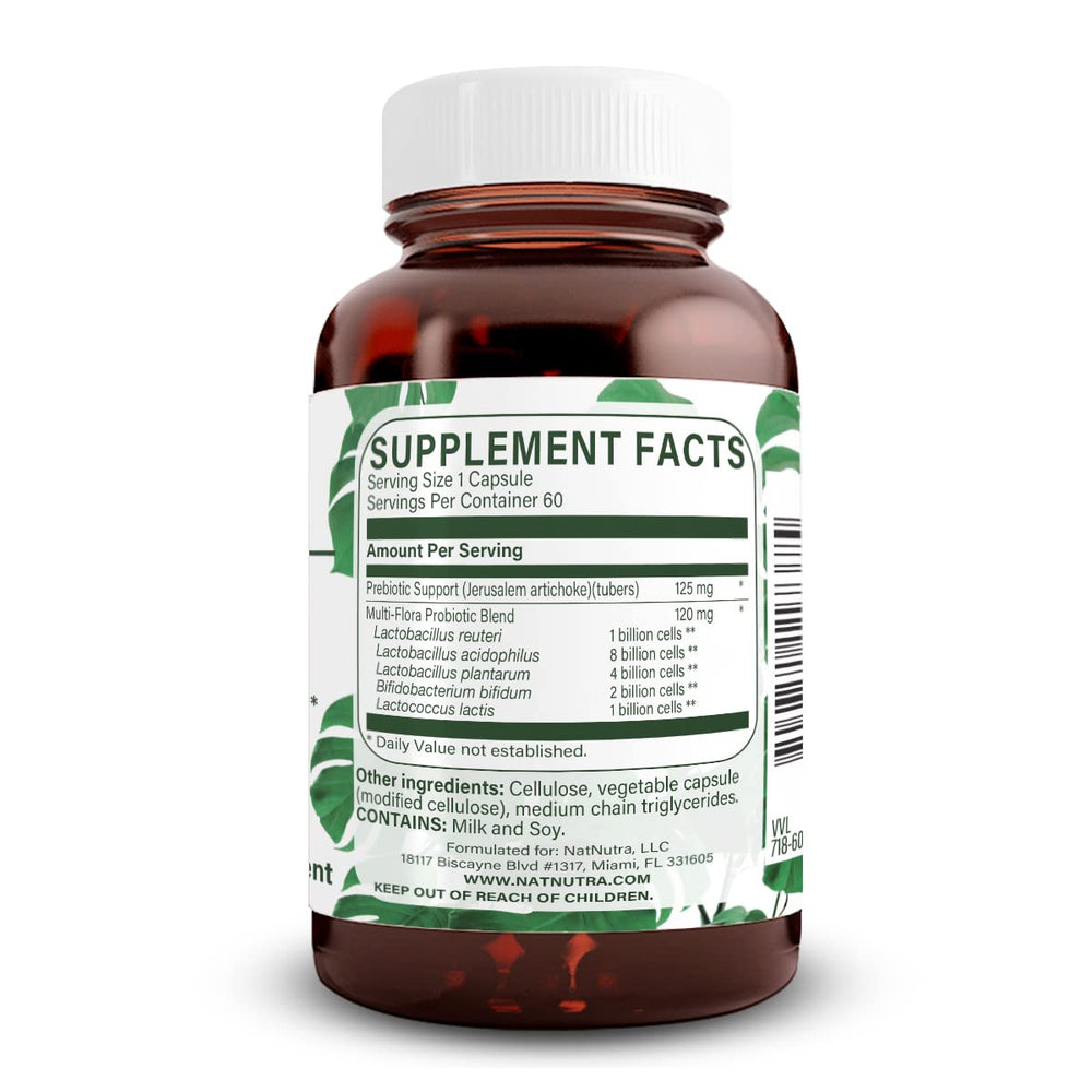 Bottle label featuring multi-strain probiotic blend