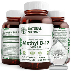 Berry-flavored vegan methyl B12 lozenges bottle label