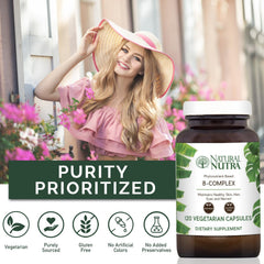 Amber glass bottle of Natural Nutra Vitamin B Complex.
