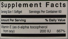 Ingredient label showing Vitamin E content