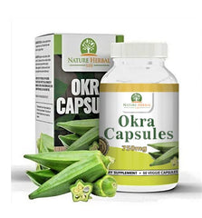 Box and label of Natural Okra Capsules with ingredients