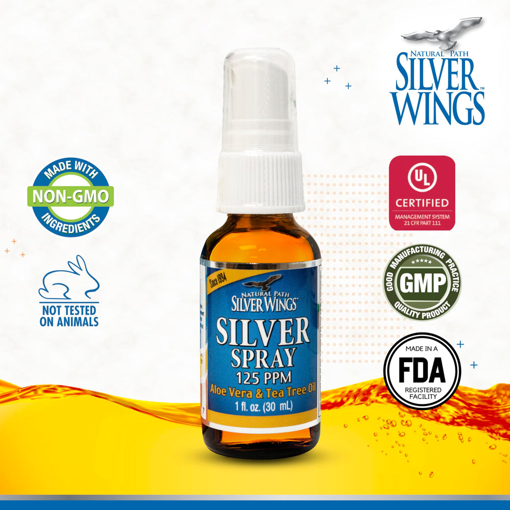 Close-up of 125ppm silver spray bottle label