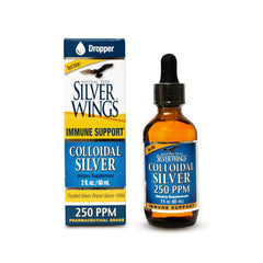 Amber glass bottle of Natural Path Silver Wings colloidal silver liquid 250ppm