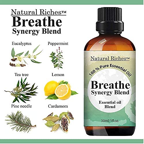 Breathe Easy essential oil blend packaging in amber glass bottle