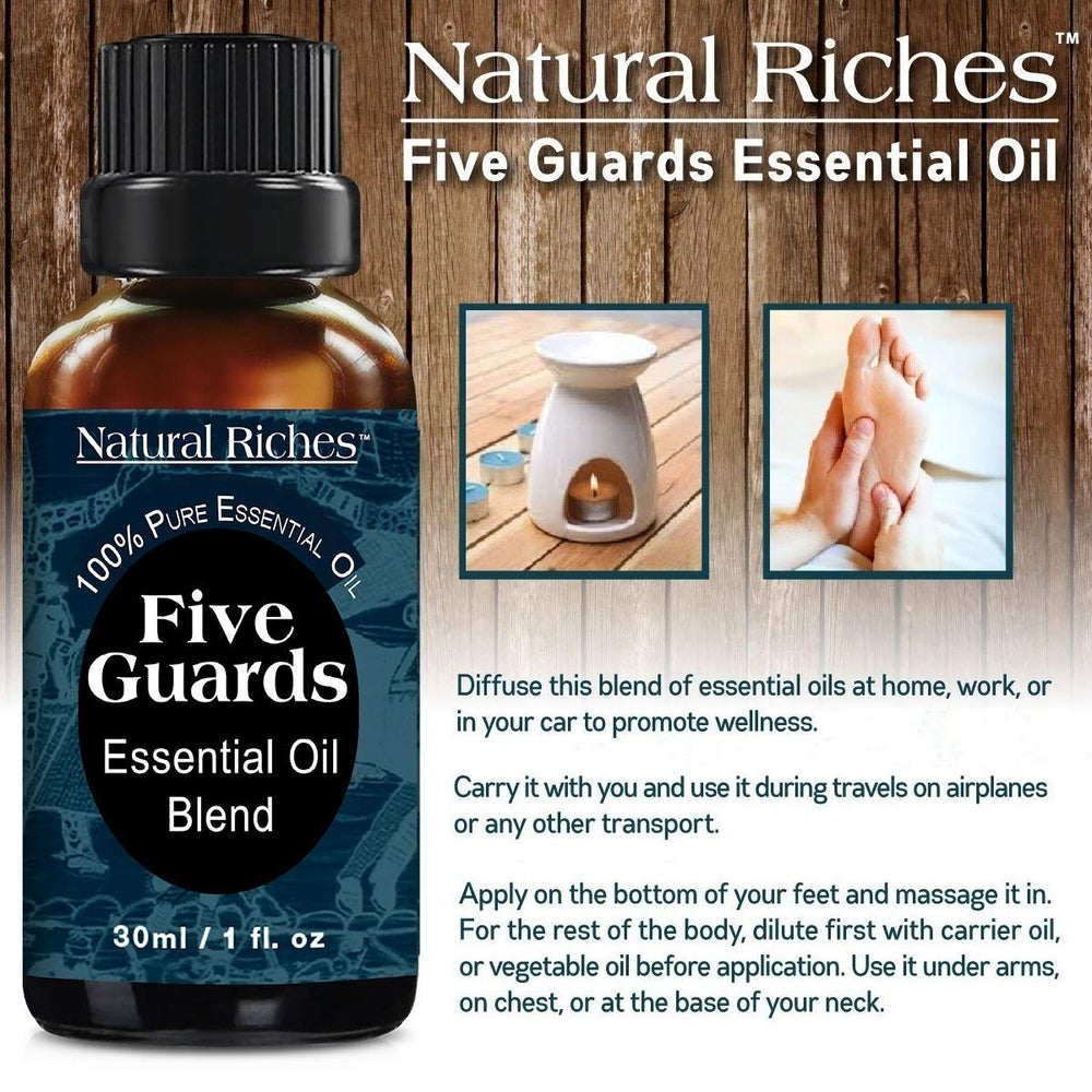 Aromatherapy diffuser emitting vapor with Five Guards blend