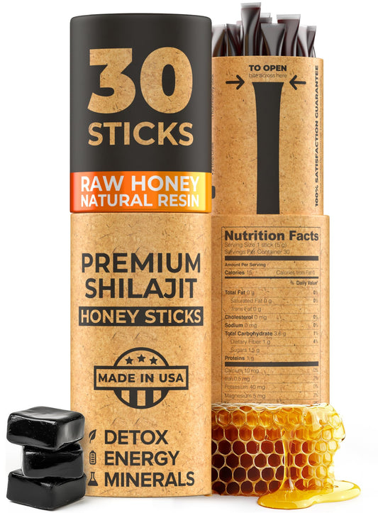 NATURAL SHILAJIT Honey Sticks packaging with 30 sticks