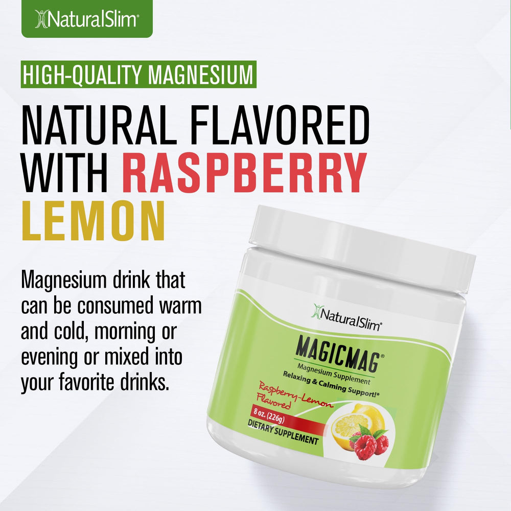8oz NaturalSlim MagicMag Raspberry Lemon packaging with scoop
