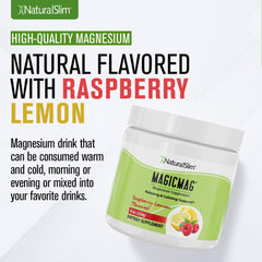 8oz NaturalSlim MagicMag Raspberry Lemon packaging with scoop