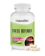 NaturalSlim Stress Defender bottle with 180 vegetable capsules on a clean background