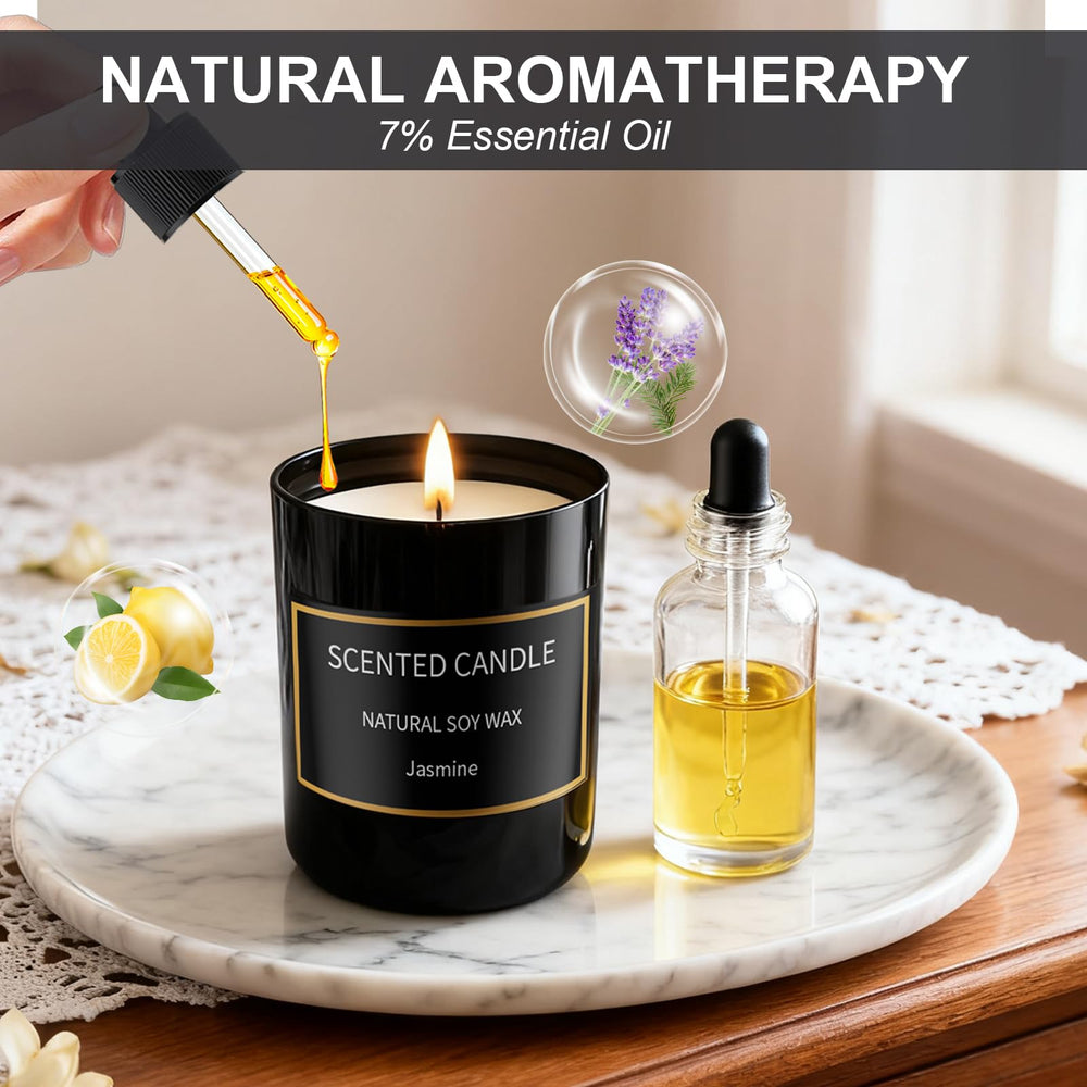 Natural soy wax candles in black jars