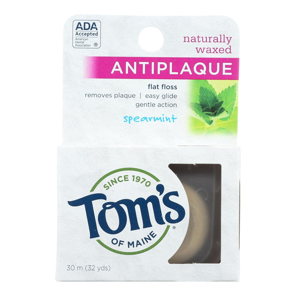 Packaging of Natural Spearmint Antiplaque Flat Dental Floss 32 yards, 6 per case