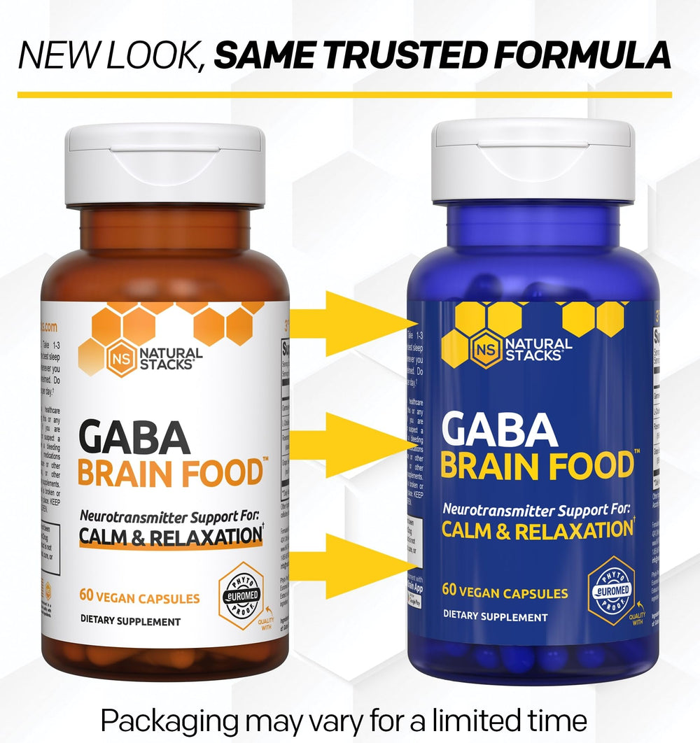 Natural Stacks GABA Brain Food label highlights ingredients for mental calm