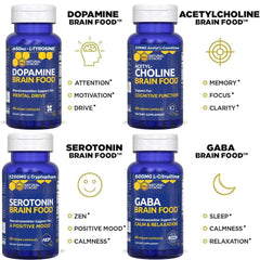 Natural Stacks GABA Brain Food bottle displays rosemary extract for focus-friendly evenings