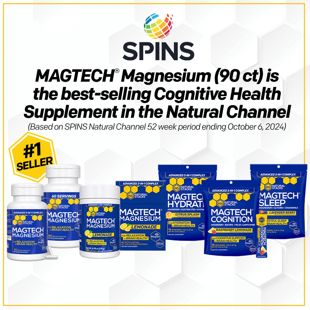 Natural Stacks MagTech capsules close-up featuring Magtein L-Threonate for cognition