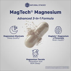 Natural Stacks MagTech ingredients panel emphasizing open-label sourcing and testing