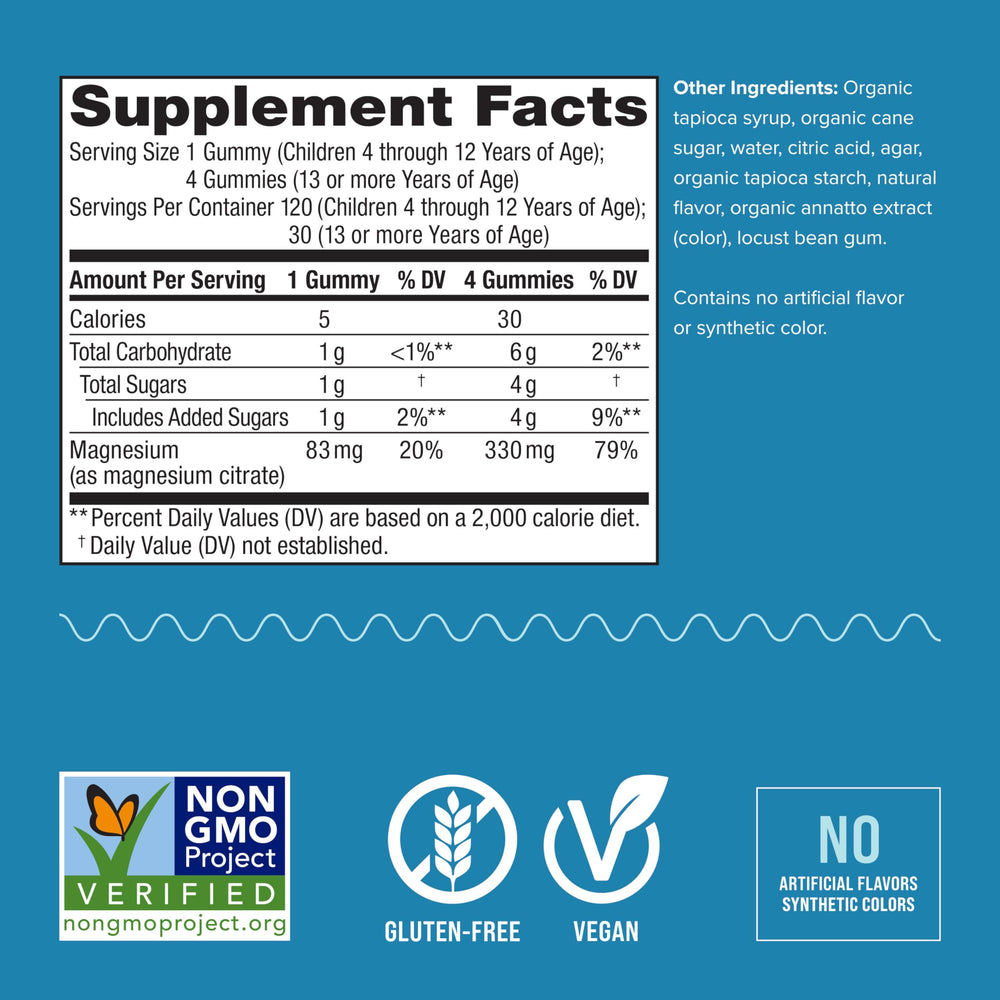 Back label with supplement facts for CALM Kids Gummies