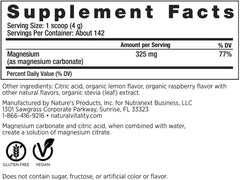 20 oz container of Natural-Vitality Calm Magnesium Citrate Powder with nutrition facts