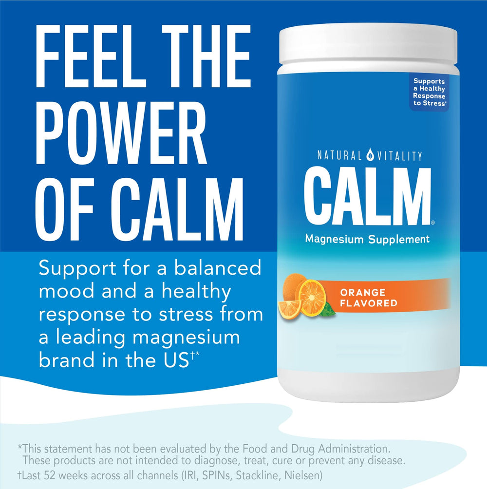 Front view of Natural Vitality CALM Magnesium Drink Mix packaging