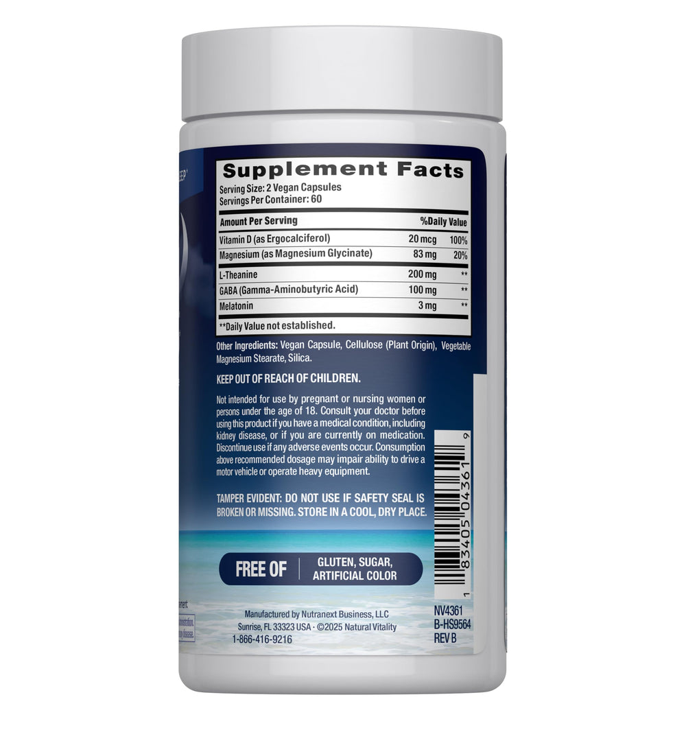 Close-up of CALM Sleep magnesium supplement capsules