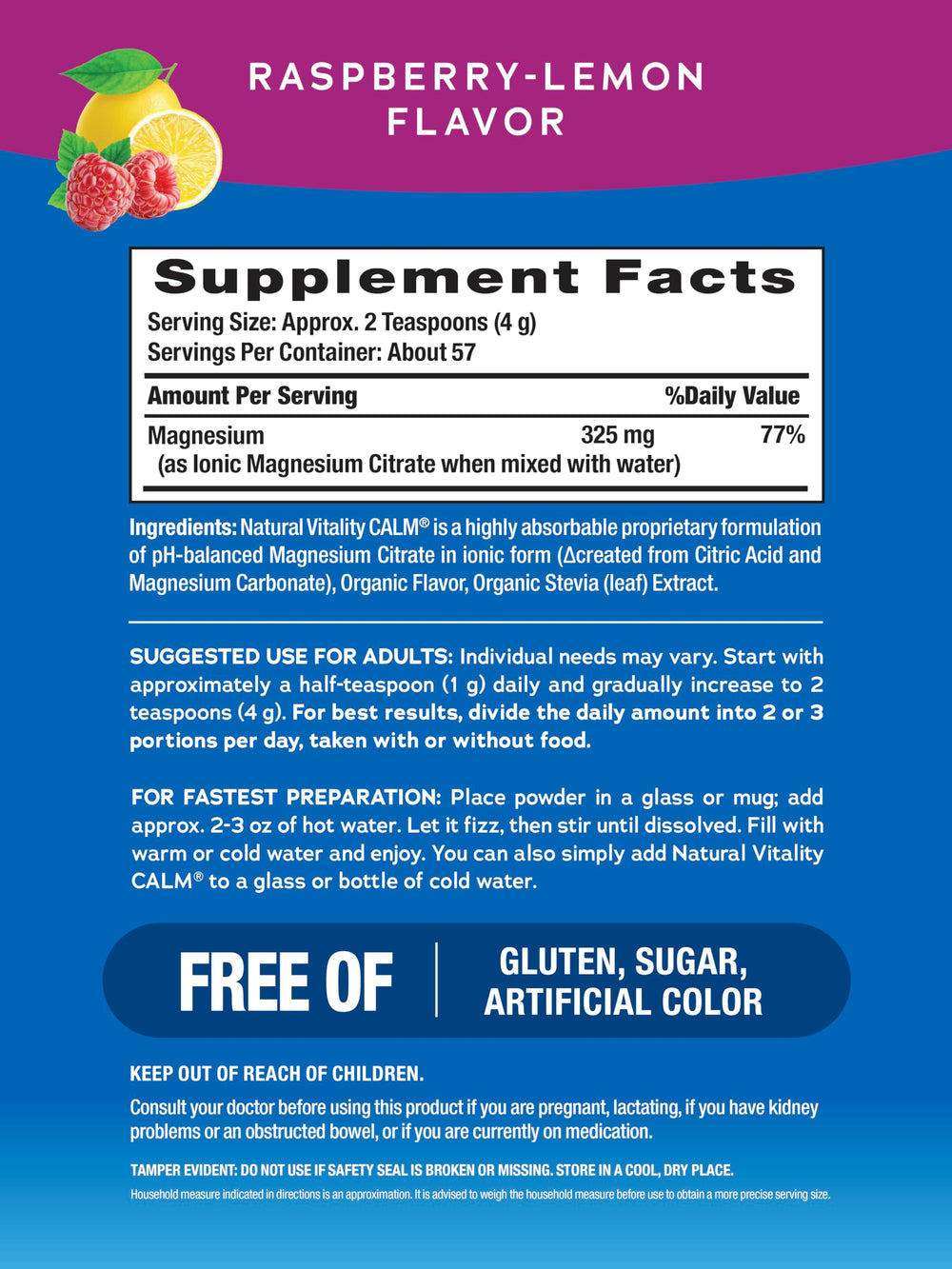 Close-up of Raspberry Lemon Calm label on canister