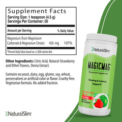 Back nutrition panel of NaturalSlim MagicMag magnesium powder 8oz 3-pack