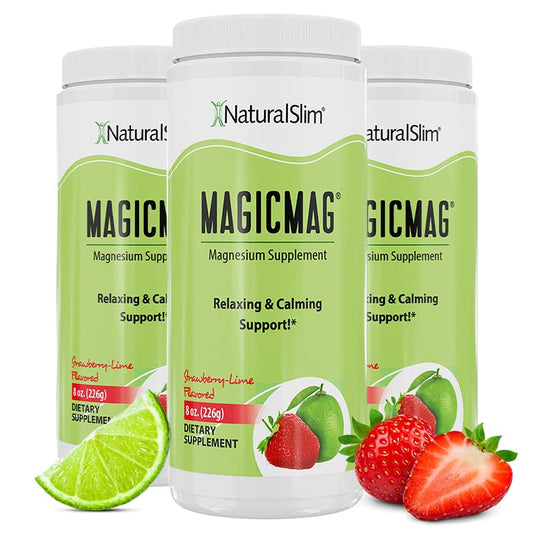 Front view of NaturalSlim MagicMag magnesium powder 8oz 3-pack