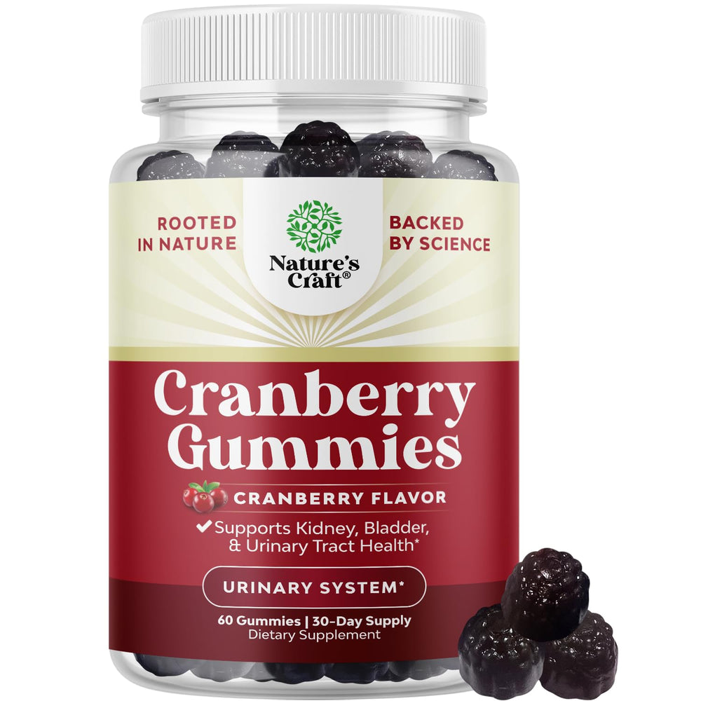 Front view of Natural Cranberry Gummies bottle - extra strength, vegan, gluten-free, gelatin-free