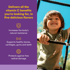 Close-up of Natural Factors kids vitamin C 500 mg chewable packaging