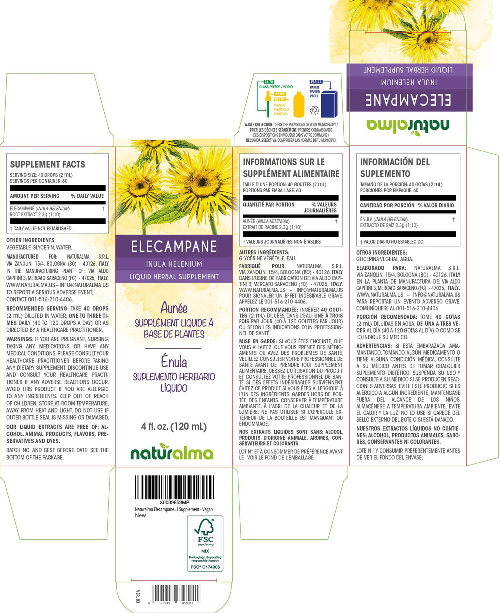 Close-up of Elecampane tincture bottle label