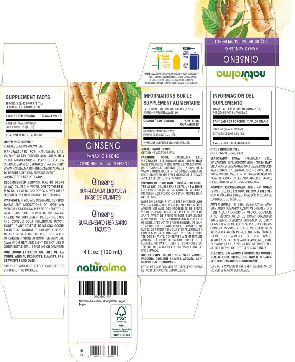 Ginseng tincture drops showing 40 drops (2 ml)