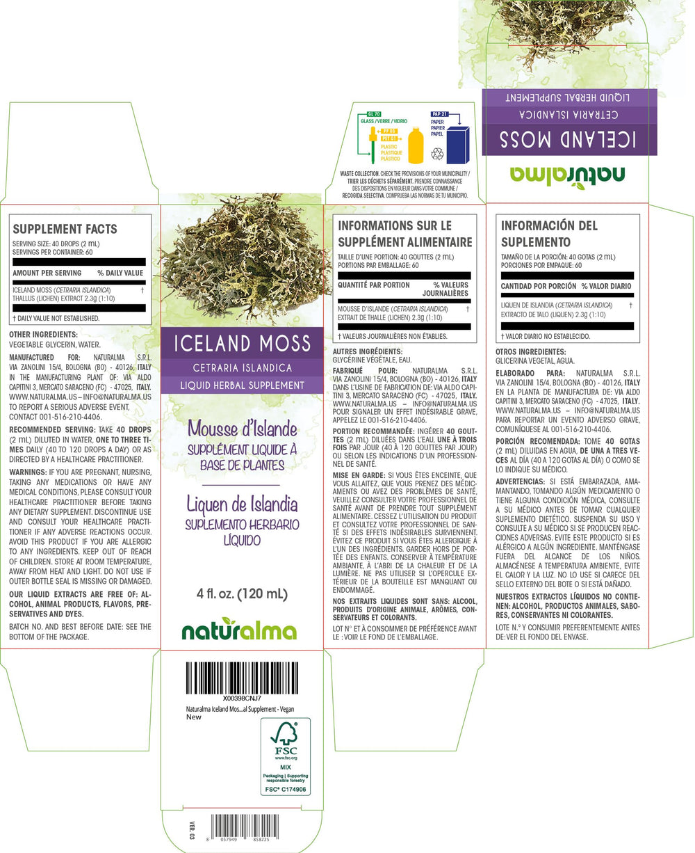 Close-up of Iceland moss tincture bottle label