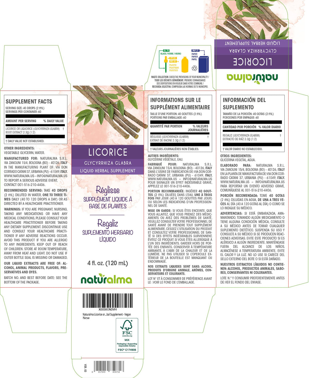 Naturalma Licorice tincture bottle with 4 oz size and dropper