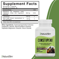 NaturalSlim Constipend capsules closeup, convenient non-stimulant option for regularity.