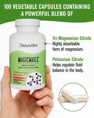 NaturalSlim MagicMag C bottle on nightstand for bedtime routine.