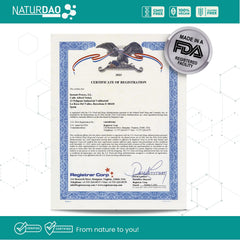 Front of NATURDAO packaging with NATURDAO logo