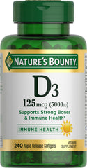Nature's Bounty Vitamin D3 5000 IU softgels bottle – 240-count