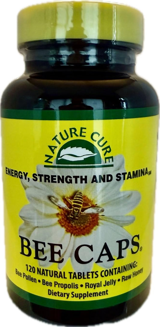 Nature Cure Bee Caps bottle label showing 120 caplets